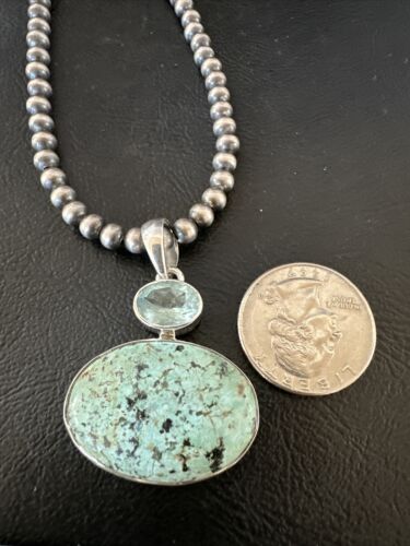 Women's Dry Creek Turquoise Topaz Pendant Necklace | Navajo Sterling Silver | Authentic Native American Handmade | 16440