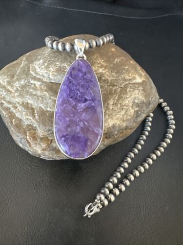 Navajo Pearls Purple Sugilite Pendant Necklace | Sterling Silver Beads | Authentic Native American Handmade | 15510