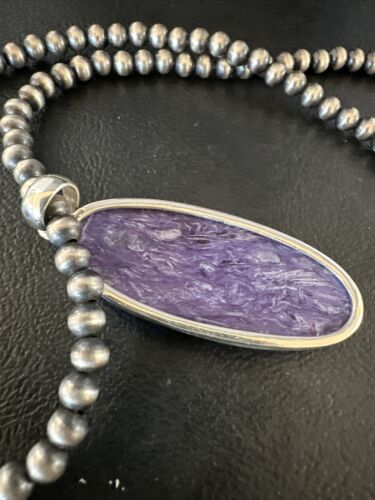 Navajo Pearls Purple Sugilite Pendant Necklace | Sterling Silver Beads | Authentic Native American Handmade | 15513