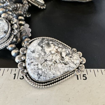 Handmade Navajo White Buffalo Turquoise Choker Necklace | Sterling Silver | 15410 - Masha USA
