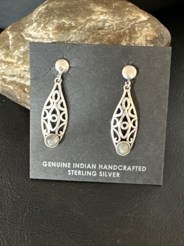 Navajo Labradorite Dangle Earrings | Sterling Silver | Authentic Native American Handmade | 15310