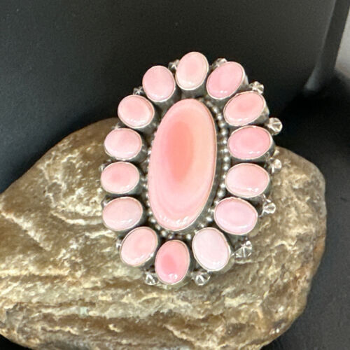 Navajo Pink Conch Cluster Ring | Authentic Native American Sterling Silver | Multi-Stone | Sz 9.5 | 16044