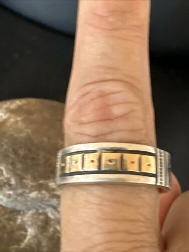 Men's Wedding Band | Navajo Stamped 14K Gold Sterling Silver Ring | Sz 10 | 15463