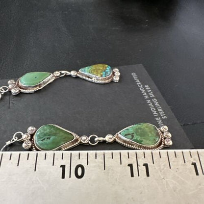 Navajo Green Royston Turquoise Dangle Earrings | Sterling Silver | Authentic Native American Handmade | 17141
