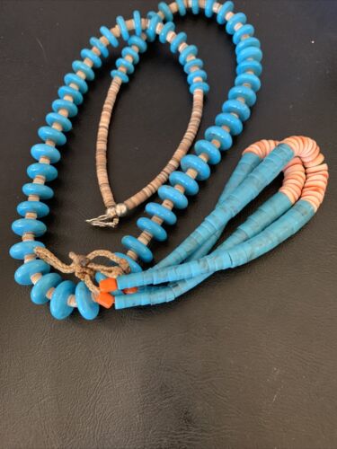 Santo Domingo Spiny Oyster Blue Turquoise Shell Jacla Necklace | 26" | Authentic Native American Handmade | 12514