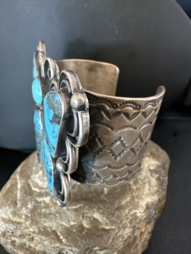 Navajo Butterfly Blue Turquoise Cuff Bracelet | Sterling Silver | Authentic Native American Handmade