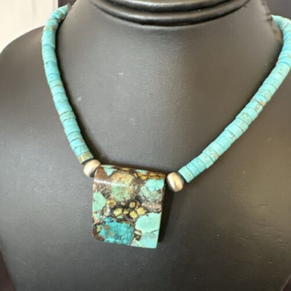 Navajo SpiderWeb Turquoise Heishi Pearls Necklace | Sterling Silver | 20" | Authentic Native American Handmade | 17096