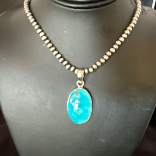 Navajo Blue Kingman Turquoise Pendant Necklace | Sterling Silver | 20" | Authentic Native American Handmade | 16995