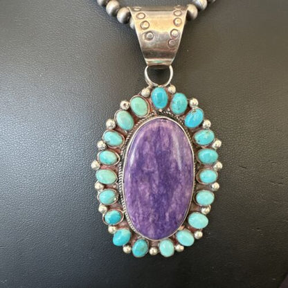 Navajo Purple Charoite Turquoise Pendant Necklace | Sterling Silver | Multi-Stone | 17145