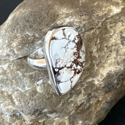 Men's & Women's Wild Horse Turquoise Navajo Ring | Sterling Silver | Sz 7 | Authentic Native American Handmade | 17365