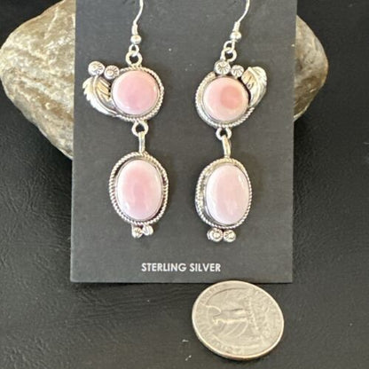 Navajo Pink Conch Shell Dangle Earrings | Sterling Silver | Authentic Native American Handmade | 17193