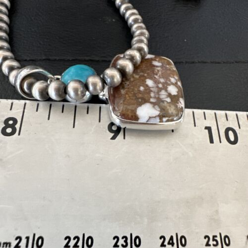 Men's Wild Horse Blue Kingman Turquoise Necklace | Sterling Silver SW Pendant | 17325