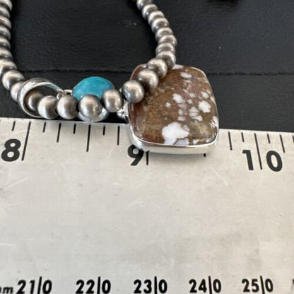 Men's Wild Horse Blue Kingman Turquoise Necklace | Sterling Silver SW Pendant | 17325