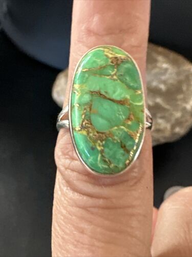 Navajo Green Mojave Turquoise Ring | Sterling Silver | Sz 7 | Authentic Native American Handmade | 15592