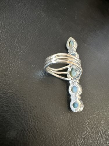 Navajo Blue Larimar Cluster Ring | Authentic Native American Sterling Silver | Multi-Stone | Sz 8 | 15979