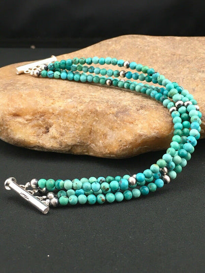 Native American Navajo Blue Turquoise Bracelet | Sterling Silver | 4 Strands | 1087