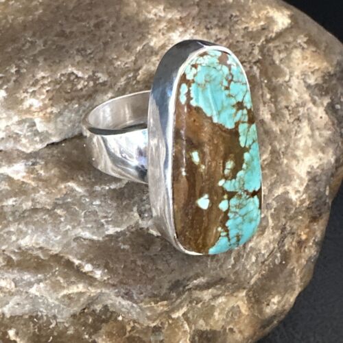 Navajo Blue Turquoise #8 Ring | Sterling Silver | Sz 9.5 | Authentic Native American Handmade | 14965