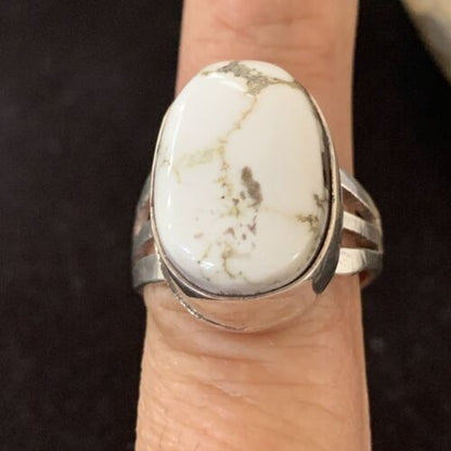 Navajo White Buffalo Turquoise Ring | Sterling Silver | Sz 9.5 | Authentic Native American Handmade | 1446