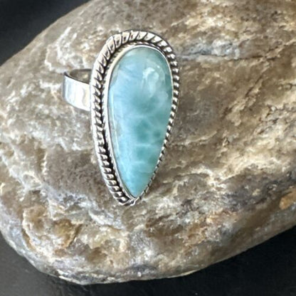 Navajo Blue Larimar Ring | Sterling Silver | Sz 8 | Authentic Native American Handmade | 17650
