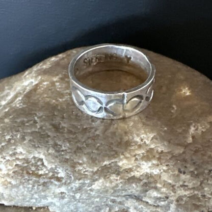 Navajo Stamped Sterling Silver Wide Band Ring | Sz 4.5  Pinky | Authentic Native American Handmade | 15296