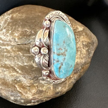 Navajo Blue Kingman Turquoise Ring | Sterling Silver | Sz 10 | Authentic Native American Handmade | 15664