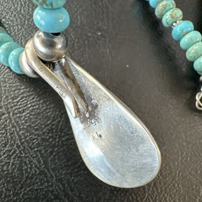 Navajo Blue Spiderweb Turquoise Inlay Pendant Necklace | Sterling Silver | Authentic Native American Handmade | 17120