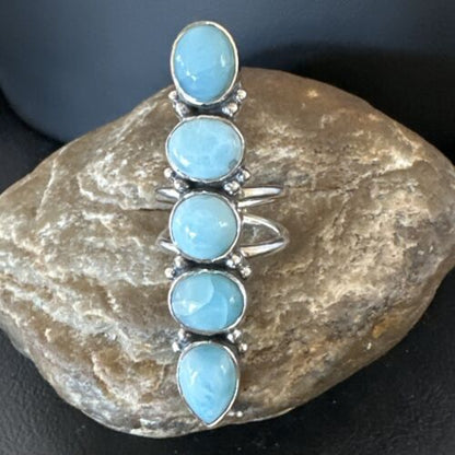 Navajo Blue Larimar Multi-Stone Ring | Authentic Native American Sterling Silver | Multi-Stone | Sz 8.5 | 15933