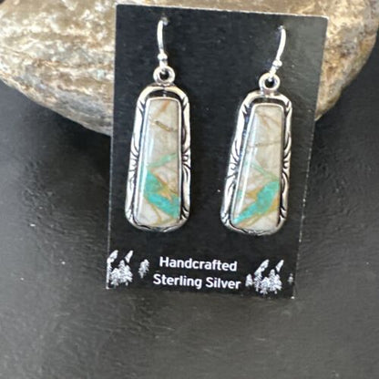 Navajo Blue Boulder Turquoise Dangle Earrings | Sterling Silver | Authentic Native American Handmade | 16496