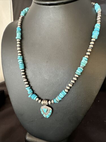 Navajo Kingman Turquoise Pendant Necklace | Sterling Silver | Native American Handmade | 14826