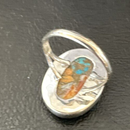 Navajo Turquoise Spiny Oyster Ring | Sterling Silver | Sz 8 | Authentic Native American Handmade | 16622