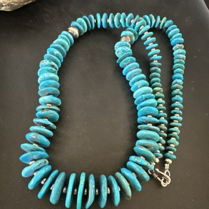 Blue Kingman Nugget Turquoise Necklace | Navajo Pearls | Sterling Silver | 30" | Authentic Native American | 17382
