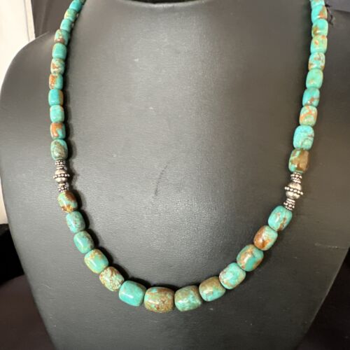Navajo Blue Turquoise Graduated Necklace | Sterling Silver | Authentic Native American | 18" | 15268