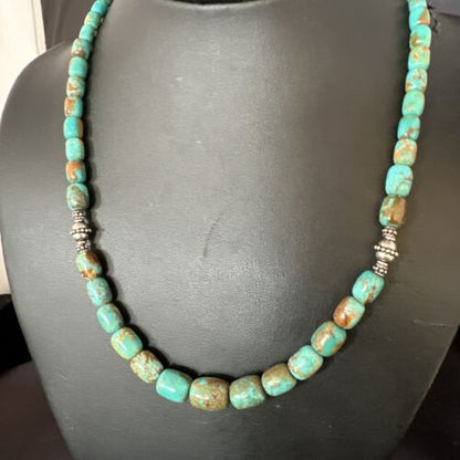 Navajo Blue Turquoise Graduated Necklace | Sterling Silver | Authentic Native American | 18" | 15268