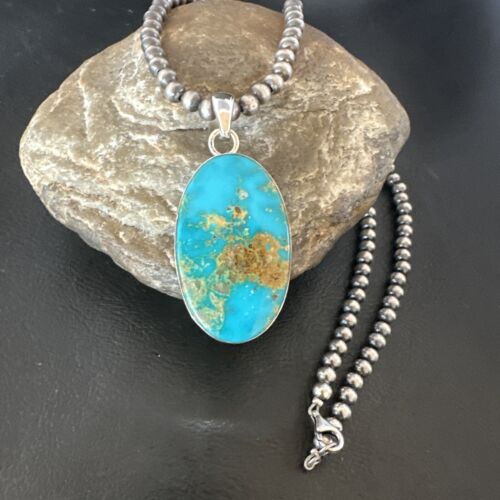 Blue Kingman Turquoise Pendant | Navajo Pearls | Sterling Silver Necklace 20" | 16688