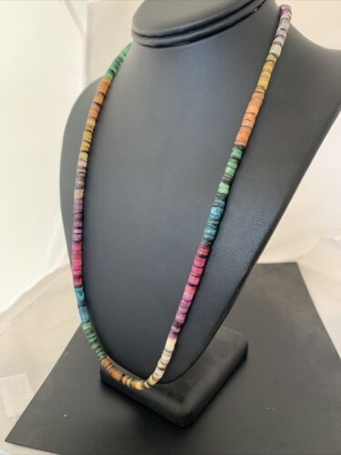 Navajo Multicolor Necklace | Sterling Silver | Natural Shell | 24" | Authentic Native American Handmade | 00801