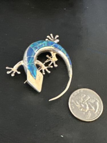 Navajo Blue Opal Lizard Pin Pendant | Inlay Gecko | Sterling Silver | Authentic Native American Handmade | 15194