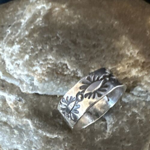 Women's Pinky Wide Band Navajo Stamped Sterling Silver Ring Size 4.5 15297