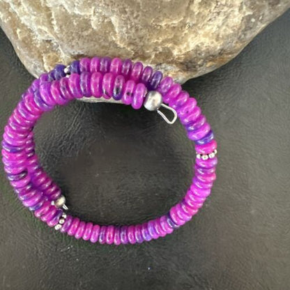 Navajo Purple Sugilite Bead Bracelet | 6mm | Stainless Steel Memory Wire | Authentic Native American Handmade | 17615