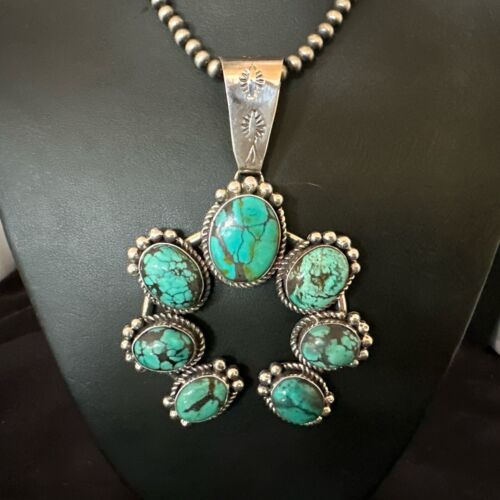 Navajo Spiderweb Turquoise Naja Pendant | Sterling Silver | Authentic Native American Handmade | 16807