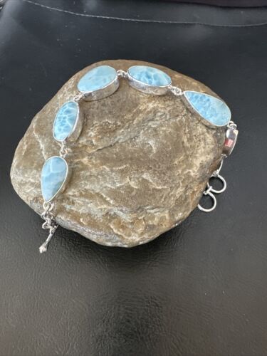 Navajo Blue Larimar Link Bracelet | Sterling Silver | 8" | Authentic Native American Handmade | 16081