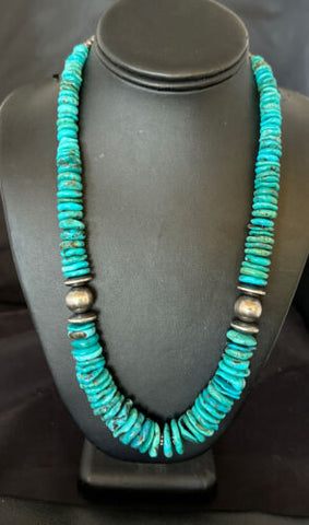 Turquoise Graduated Navajo Pearls Sterling Silver Necklace 21