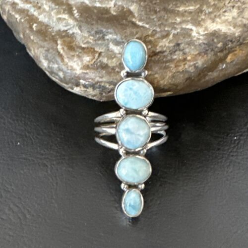 Navajo Blue Larimar Multi-Stone Ring | Authentic Native American Sterling Silver | Multi-Stone | Sz 8.5 | 15971