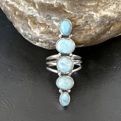 Navajo Blue Larimar Multi-Stone Ring | Authentic Native American Sterling Silver | Multi-Stone | Sz 8.5 | 15971