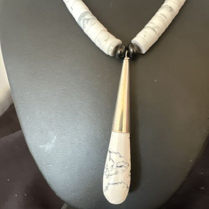 Santo Domingo White Turquoise Howlite Onyx Necklace | Sterling Silver | 23" | 15764
