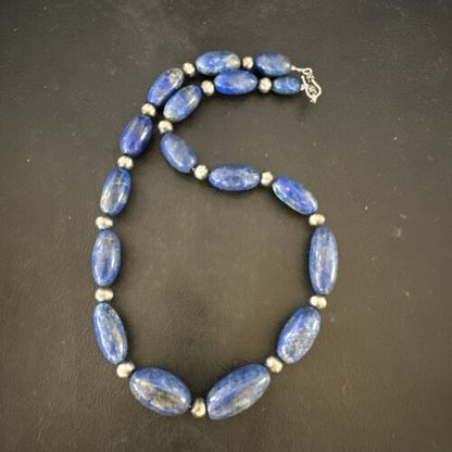 Navajo Blue Denim Lapis Chunky Necklace | Sterling Silver | 19" | Authentic Native American Handmade | 17486