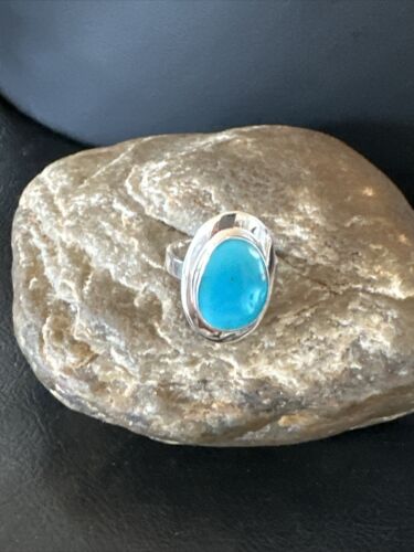 Navajo Sterling Silver Blue Kingman Turquoise Ring | Sz 9 | Authentic Native American Handmade | 17598