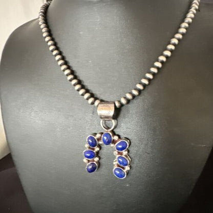 Navajo Horseshoe Naja Blue Lapis Pendant Necklace | Sterling Silver | Authentic Native American Handmade | 15752