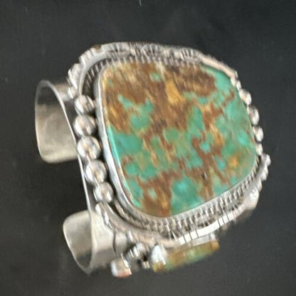 Navajo Green Royston Turquoise Spiny Oyster Cuff Bracelet | Sterling Silver | Authentic Native American Handmade | 15364