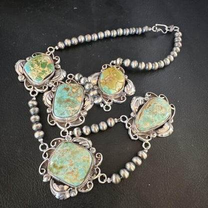 Navajo Green Royston Turquoise Pendant Necklace | Sterling Silver | Authentic Native American Handmade | 15252