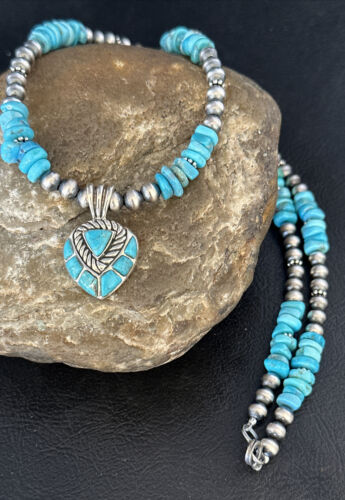 Navajo Kingman Turquoise Pendant Necklace | Sterling Silver | Native American Handmade | 14826
